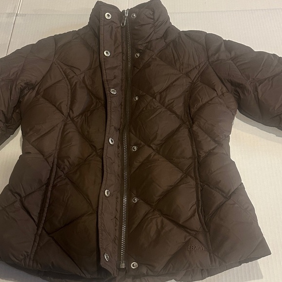 Eddie Bauer Brown goose down Quilted Puffer Jacket w zipper & pockets buttons - Picture 8 of 16